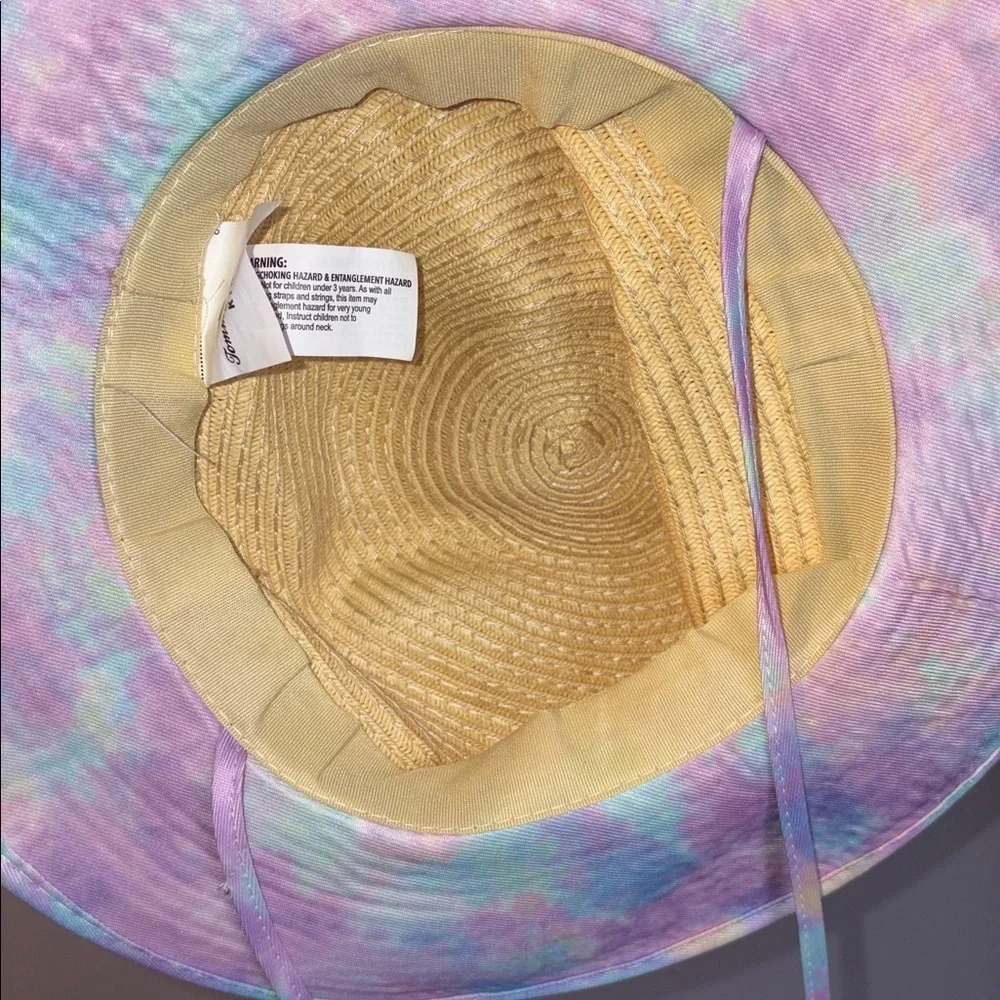 Tommy Bahama Kids Tie Dye Straw Wide Brim Sun Hat OS With Chin Strap